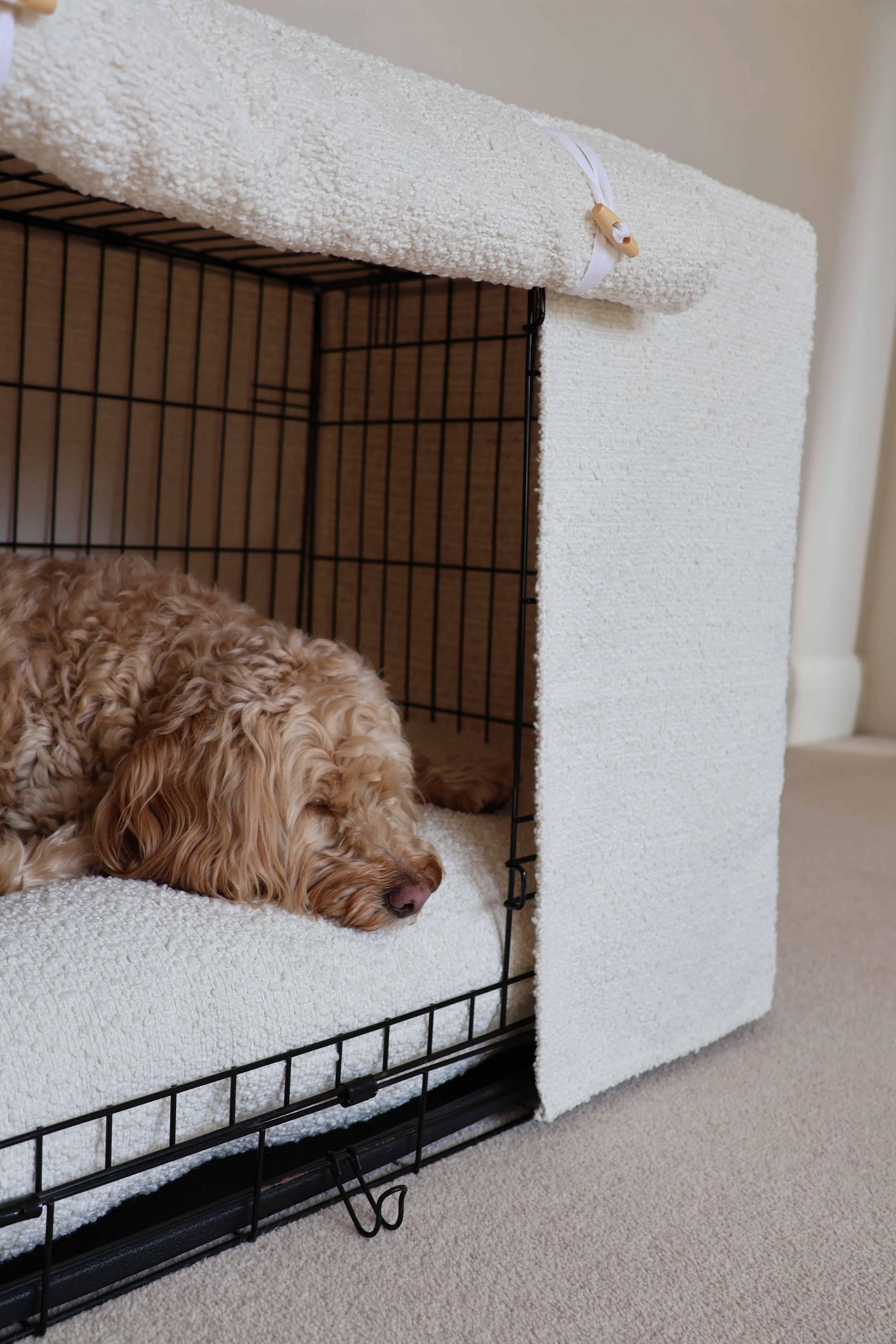 Dog crate set - International Customers  - crate cover, bumper and bed cover - Ivory Boucle - Image 4